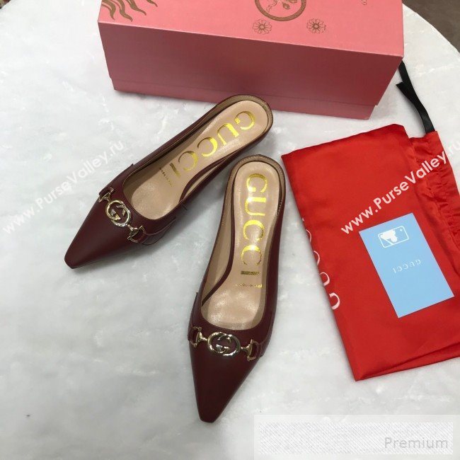 Gucci Zumi Leather Heel Mules with G Horsebit ‎577053 Burgundy 2019 (ANDI-9060145)