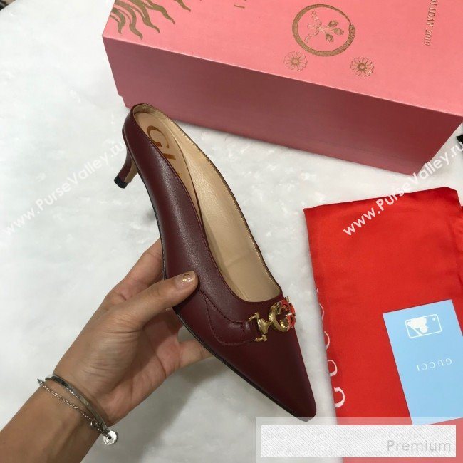 Gucci Zumi Leather Heel Mules with G Horsebit ‎577053 Burgundy 2019 (ANDI-9060145)