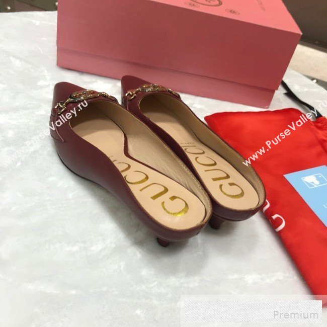 Gucci Zumi Leather Heel Mules with G Horsebit ‎577053 Burgundy 2019 (ANDI-9060145)