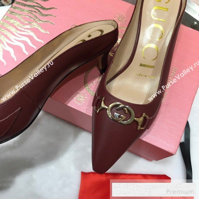 Gucci Zumi Leather Heel Mules with G Horsebit ‎577053 Burgundy 2019 (ANDI-9060145)