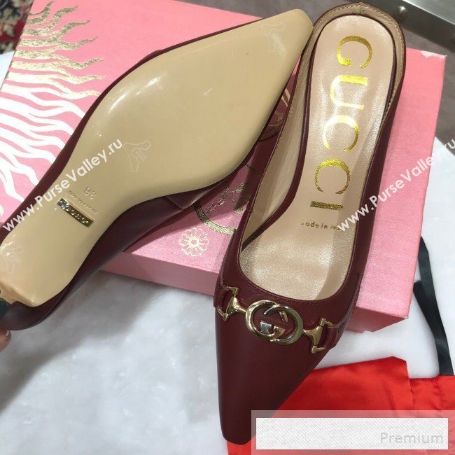 Gucci Zumi Leather Heel Mules with G Horsebit ‎577053 Burgundy 2019 (ANDI-9060145)