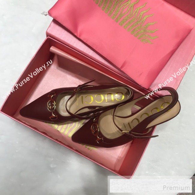 Gucci Zumi Leather Heel Mules with G Horsebit ‎577053 Burgundy 2019 (ANDI-9060145)