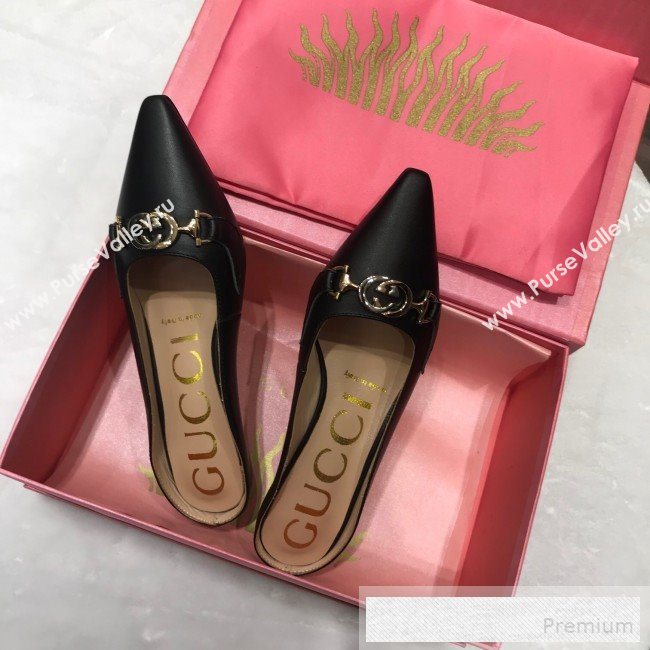 Gucci Zumi Leather Heel Mules with G Horsebit ‎577053 Black 2019 (ANDI-9060141)