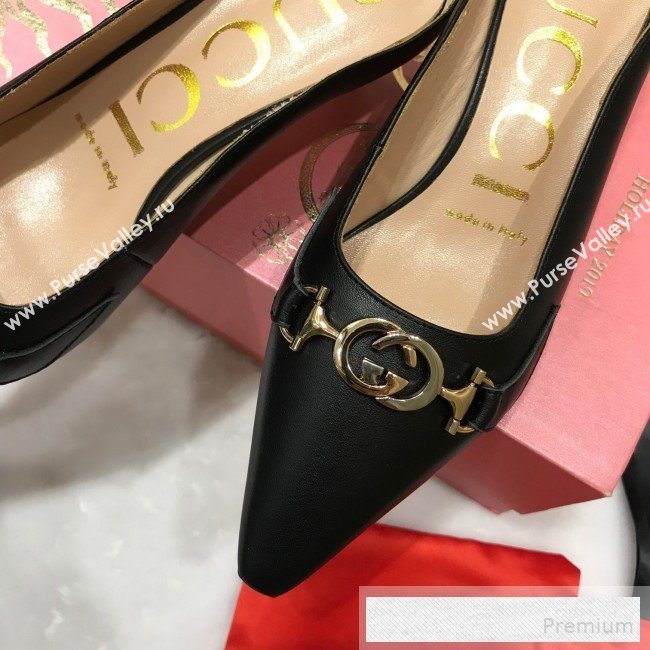 Gucci Zumi Leather Heel Mules with G Horsebit ‎577053 Black 2019 (ANDI-9060141)