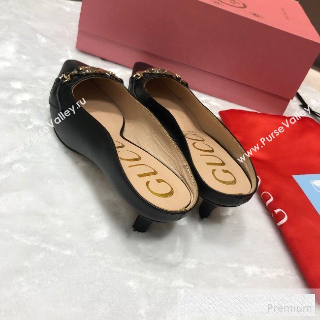 Gucci Zumi Leather Heel Mules with G Horsebit ‎577053 Black 2019 (ANDI-9060141)