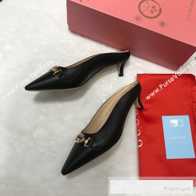 Gucci Zumi Leather Heel Mules with G Horsebit ‎577053 Black 2019 (ANDI-9060141)