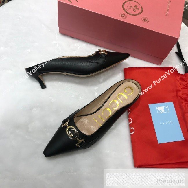 Gucci Zumi Leather Heel Mules with G Horsebit ‎577053 Black 2019 (ANDI-9060141)