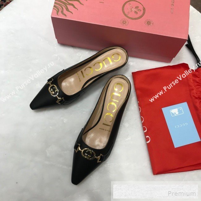 Gucci Zumi Leather Heel Mules with G Horsebit ‎577053 Black 2019 (ANDI-9060141)