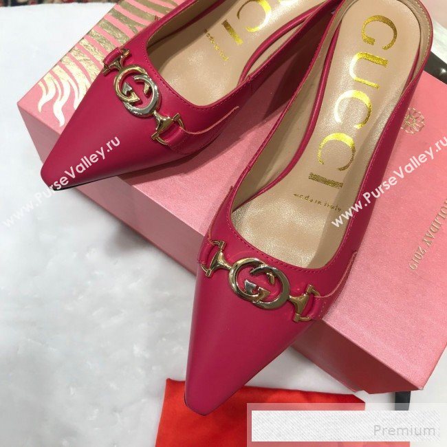 Gucci Zumi Leather Heel Mules with G Horsebit ‎577053 Red 2019 (ANDI-9060143)