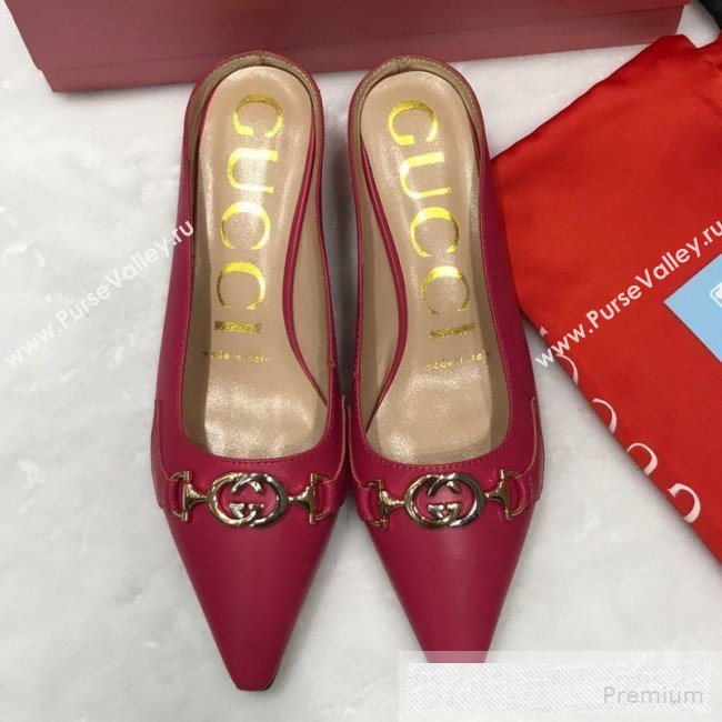 Gucci Zumi Leather Heel Mules with G Horsebit ‎577053 Red 2019 (ANDI-9060143)