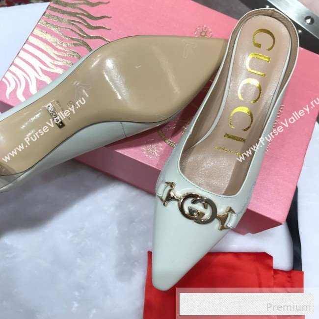 Gucci Zumi Leather Heel Mules with G Horsebit ‎577053 White 2019 (ANDI-9060144)
