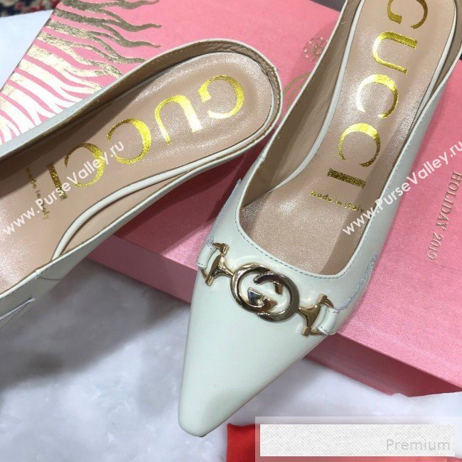 Gucci Zumi Leather Heel Mules with G Horsebit ‎577053 White 2019 (ANDI-9060144)