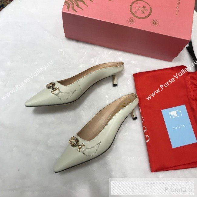 Gucci Zumi Leather Heel Mules with G Horsebit ‎577053 White 2019 (ANDI-9060144)