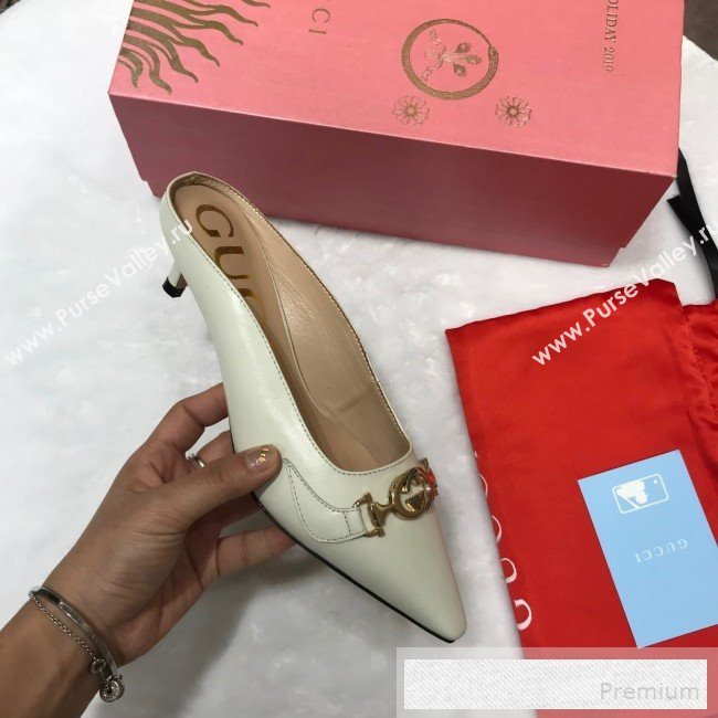 Gucci Zumi Leather Heel Mules with G Horsebit ‎577053 White 2019 (ANDI-9060144)