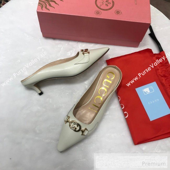 Gucci Zumi Leather Heel Mules with G Horsebit ‎577053 White 2019 (ANDI-9060144)