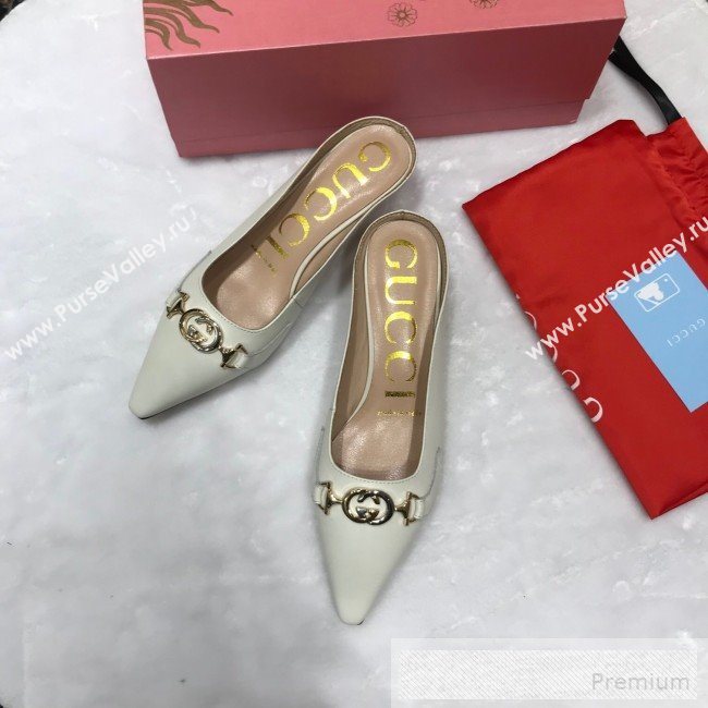 Gucci Zumi Leather Heel Mules with G Horsebit ‎577053 White 2019 (ANDI-9060144)