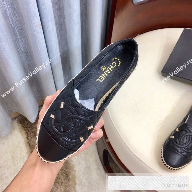 Chanel Quilted Leather CC Classic Espadrilles Black/Gold 2019 (1050-9053178)