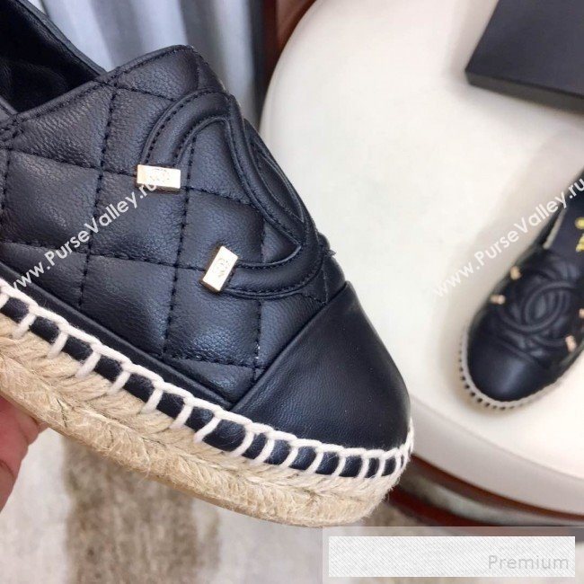 Chanel Quilted Leather CC Classic Espadrilles Black/Gold 2019 (1050-9053178)