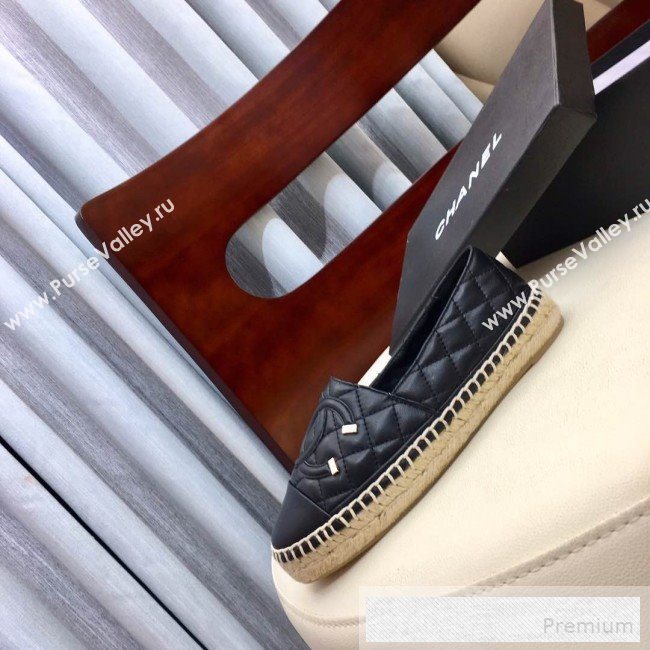 Chanel Quilted Leather CC Classic Espadrilles Black/Gold 2019 (1050-9053178)