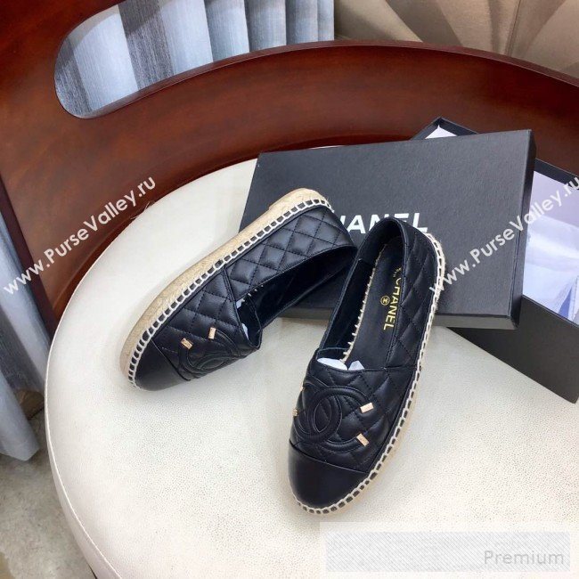 Chanel Quilted Leather CC Classic Espadrilles Black/Gold 2019 (1050-9053178)