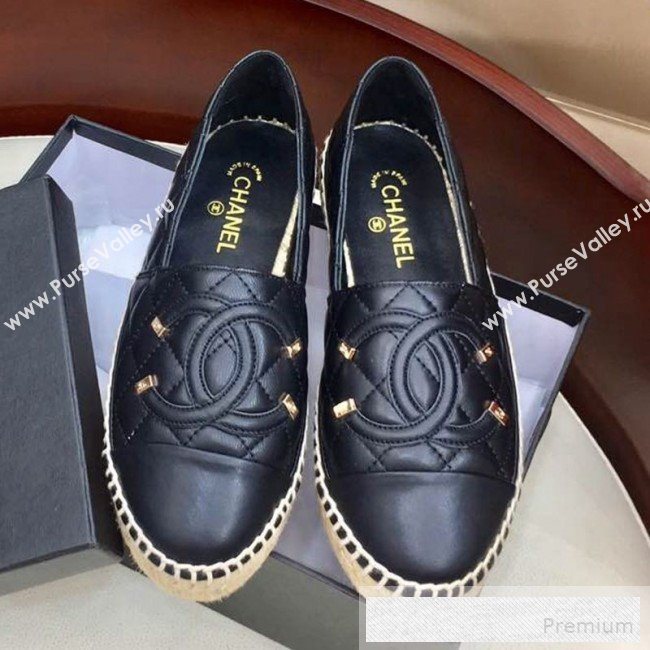 Chanel Quilted Leather CC Classic Espadrilles Black/Gold 2019 (1050-9053178)