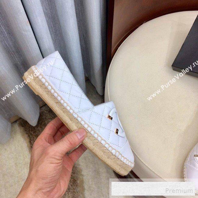Chanel Quilted Leather CC Classic Espadrilles White/Gold 2019 (1050-9053177)
