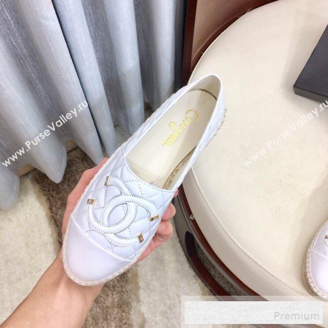 Chanel Quilted Leather CC Classic Espadrilles White/Gold 2019 (1050-9053177)