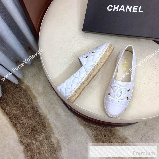 Chanel Quilted Leather CC Classic Espadrilles White/Gold 2019 (1050-9053177)