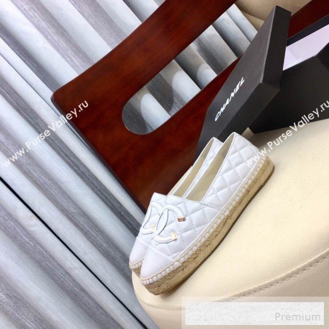 Chanel Quilted Leather CC Classic Espadrilles White/Gold 2019 (1050-9053177)