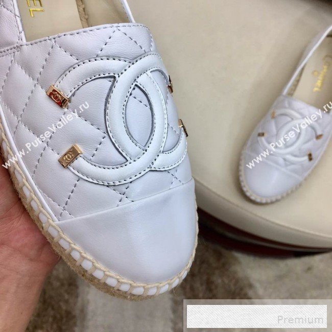 Chanel Quilted Leather CC Classic Espadrilles White/Gold 2019 (1050-9053177)