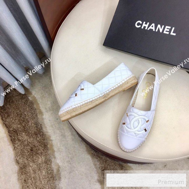 Chanel Quilted Leather CC Classic Espadrilles White/Gold 2019 (1050-9053177)