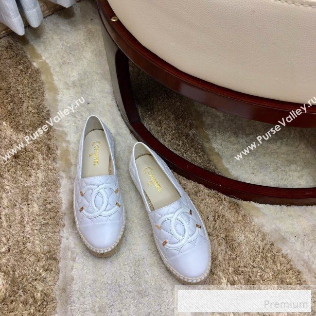 Chanel Quilted Leather CC Classic Espadrilles White/Gold 2019 (1050-9053177)
