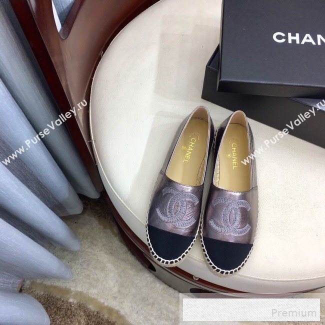 Chanel Leather & Fabric Embroidered CC Classic Espadrilles Silver 2019 (1050-9053182)