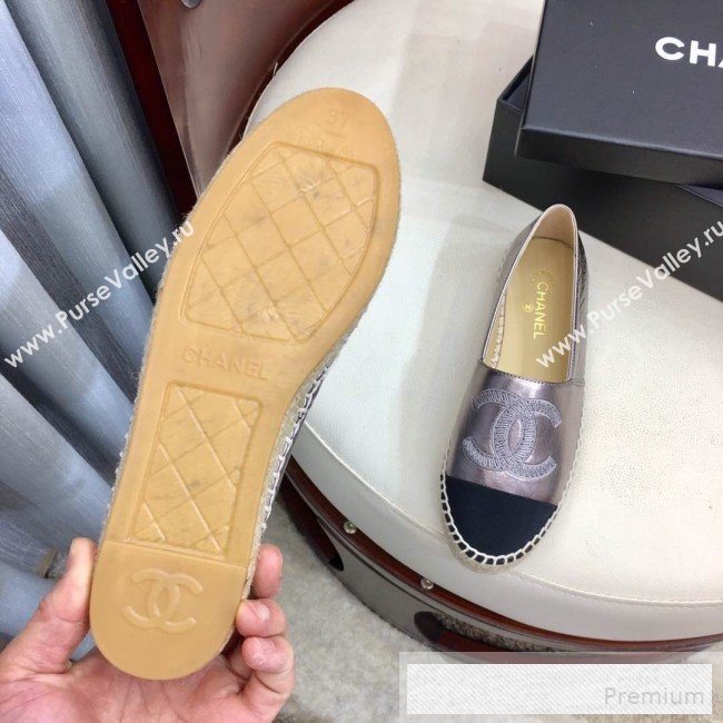 Chanel Leather & Fabric Embroidered CC Classic Espadrilles Silver 2019 (1050-9053182)
