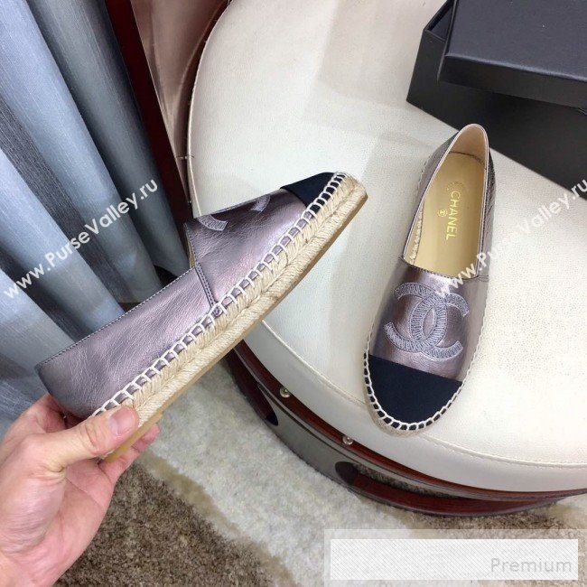 Chanel Leather & Fabric Embroidered CC Classic Espadrilles Silver 2019 (1050-9053182)
