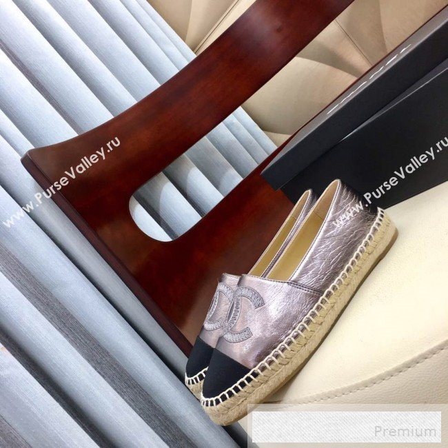 Chanel Leather & Fabric Embroidered CC Classic Espadrilles Silver 2019 (1050-9053182)