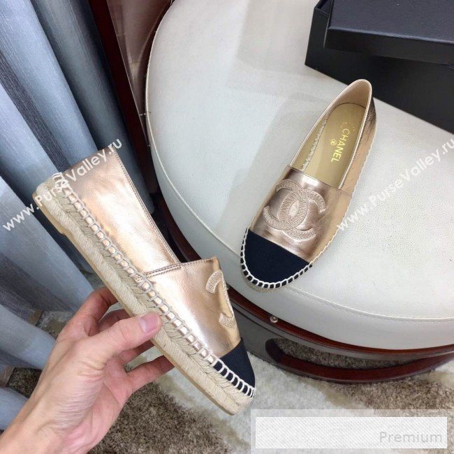Chanel Leather & Fabric Embroidered CC Classic Espadrilles Gold 2019 (1050-9053181)