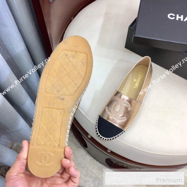 Chanel Leather & Fabric Embroidered CC Classic Espadrilles Gold 2019 (1050-9053181)
