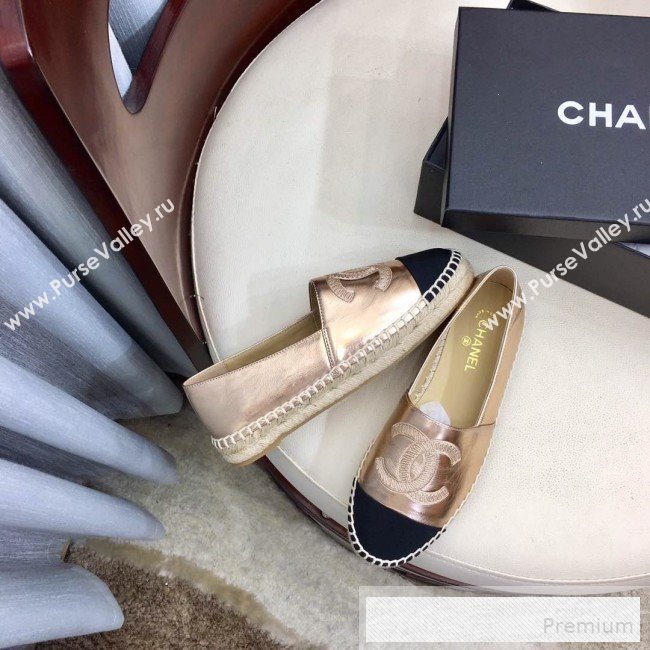 Chanel Leather & Fabric Embroidered CC Classic Espadrilles Gold 2019 (1050-9053181)