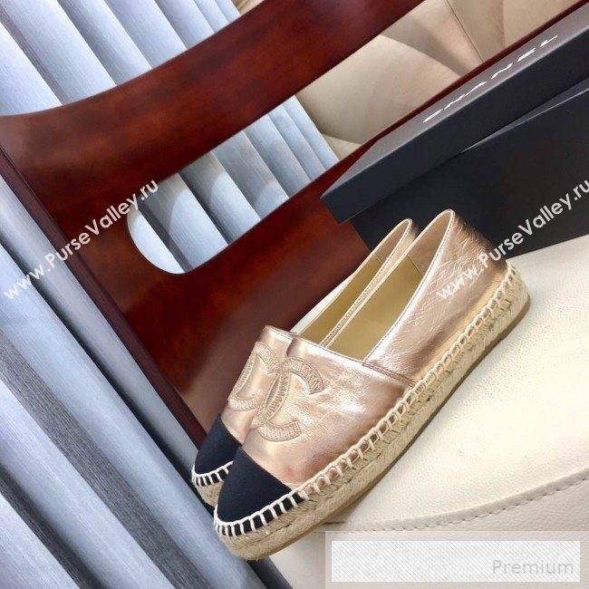 Chanel Leather & Fabric Embroidered CC Classic Espadrilles Gold 2019 (1050-9053181)