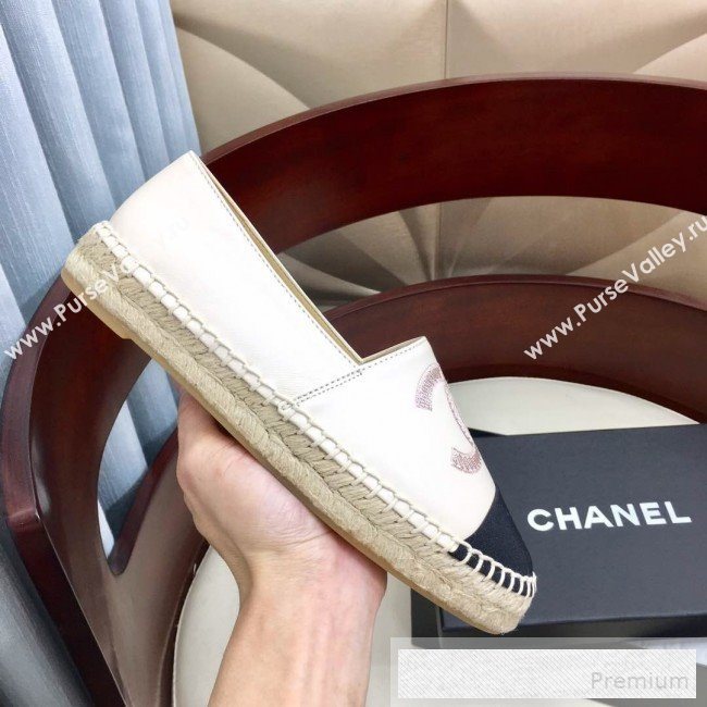 Chanel Leather & Fabric Embroidered CC Classic Espadrilles White 2019 (1050-9053180)