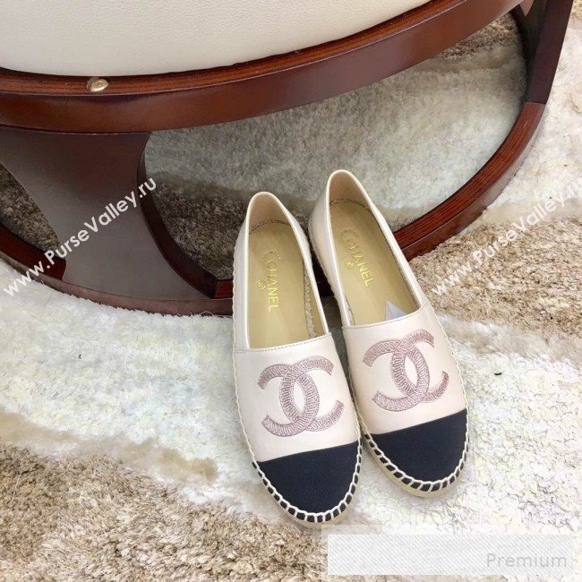 Chanel Leather & Fabric Embroidered CC Classic Espadrilles White 2019 (1050-9053180)