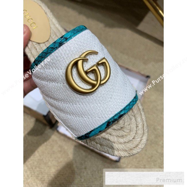 Gucci Chevron Raffia Flat Espadrille Slide Sandals with Double G 578554 White 2019 (HANB-9060103)