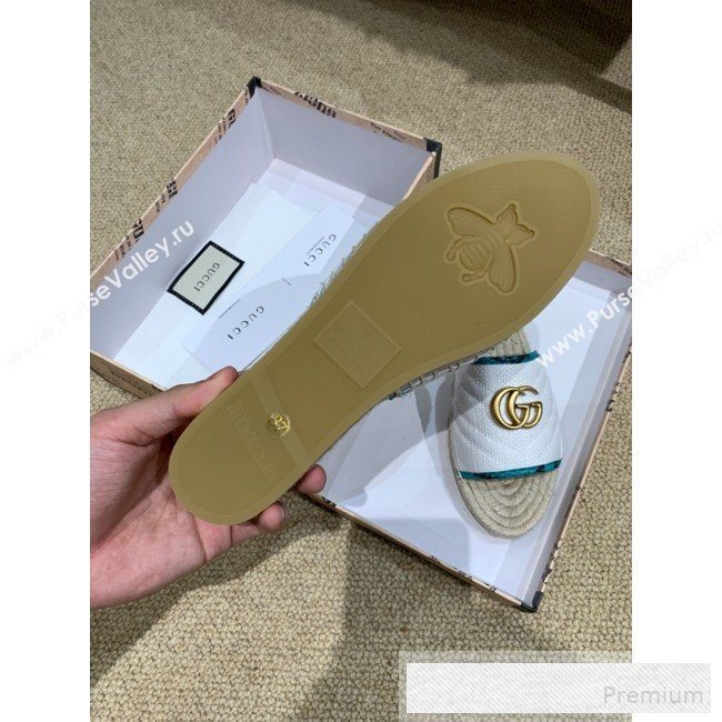 Gucci Chevron Raffia Flat Espadrille Slide Sandals with Double G 578554 White 2019 (HANB-9060103)