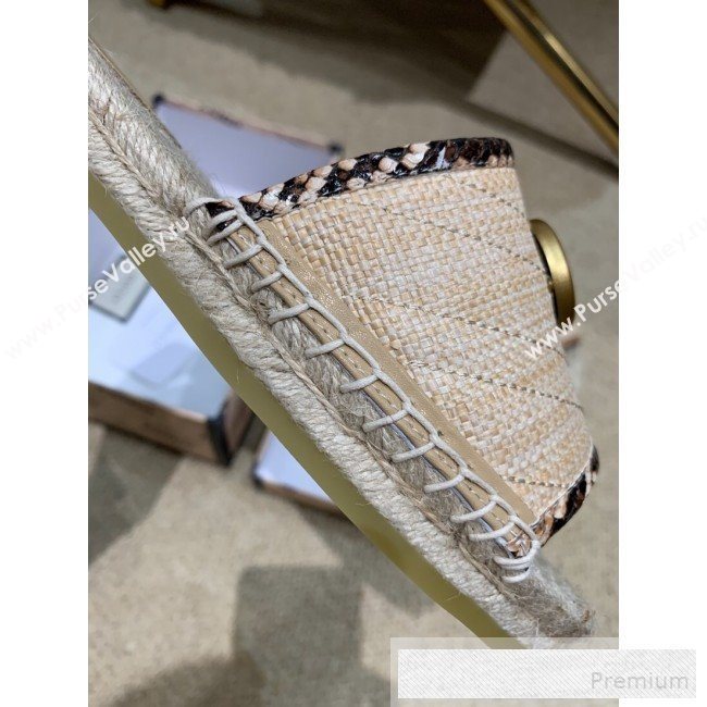 Gucci Chevron Raffia Flat Espadrille Slide Sandals with Double G 578554 Natural Beige 2019 (HANB-9060108)