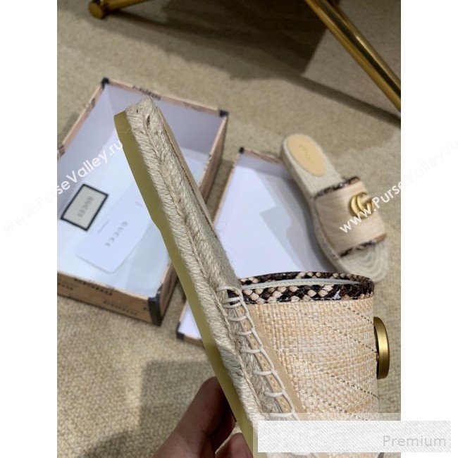 Gucci Chevron Raffia Flat Espadrille Slide Sandals with Double G 578554 Natural Beige 2019 (HANB-9060108)