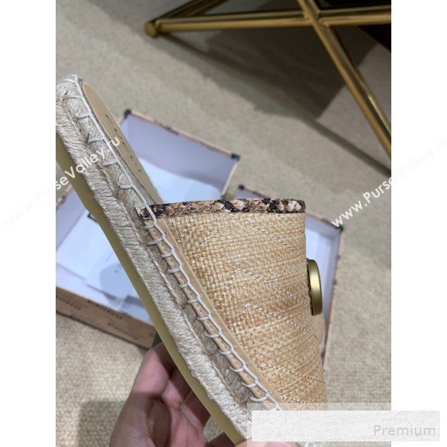 Gucci Chevron Raffia Flat Espadrille Mules with Double G 578554 Dark Beige 2019 (HANB-9060110)