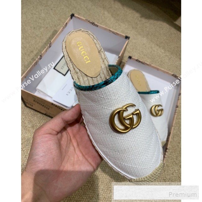 Gucci Chevron Raffia Flat Espadrille Mules with Double G 578554 White 2019 (HANB-9060109)