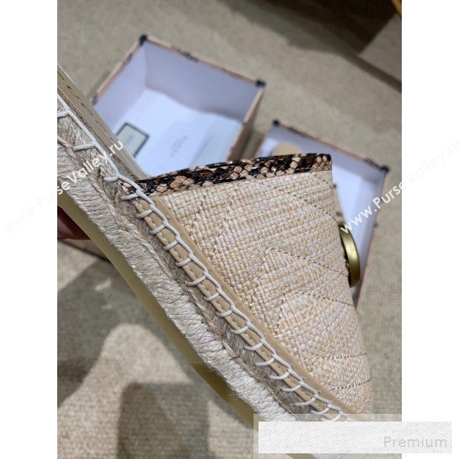 Gucci Chevron Raffia Flat Espadrille Mules with Double G 578554 Natural Beige 2019 (HANB-9060113)