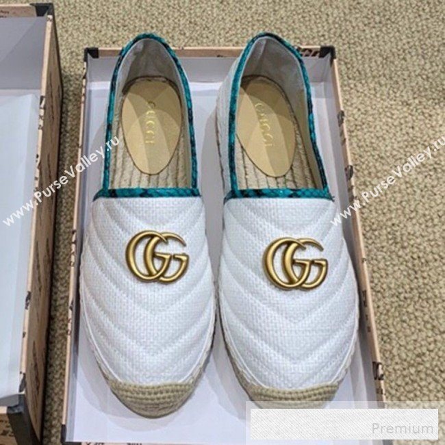 Gucci Chevron Raffia Flat Espadrilles with Double G 578547 White 2019 (HANB-9060115)